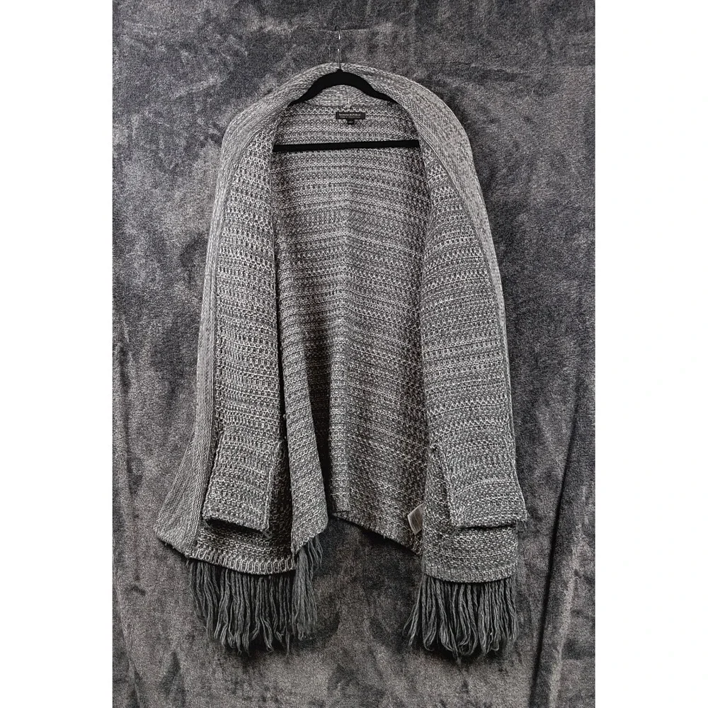 Banana Republic Gray Knit Wool Blend Cardigan Sweater Shawl Collar Fringe XL - Picture 3 of 7
